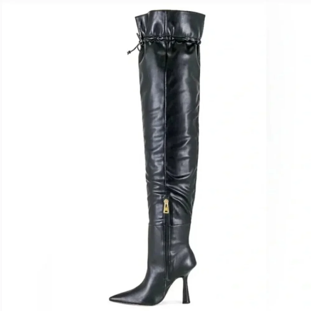Good American Carla Over the Knee Boot NIB NEW Black